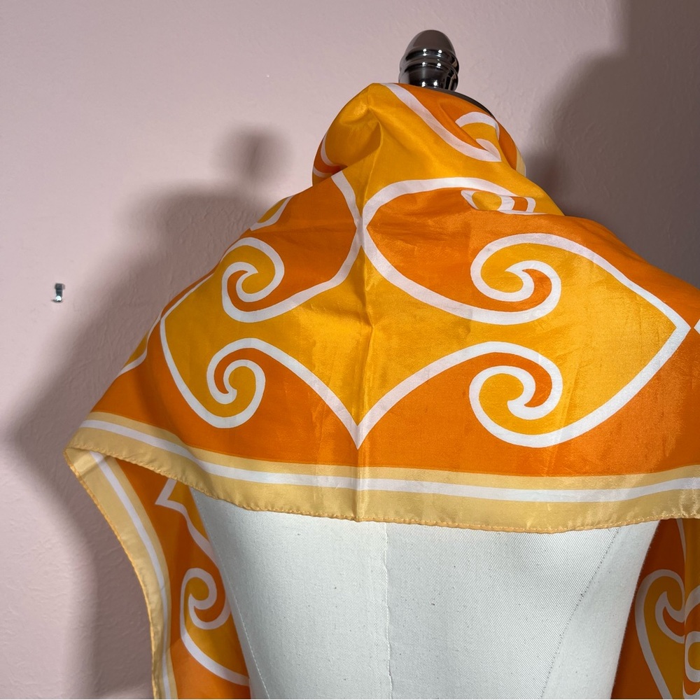 Vintage 60 70 Mod Retro Art Deco Orange Yellow Long Skinny Scarf - Picture 13 of 16